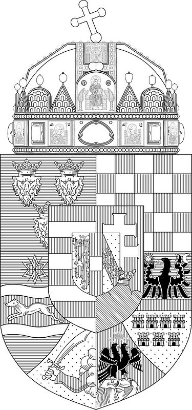Royal coat of arms of the Kingdom of Hungary (1915-1918; monochrome)