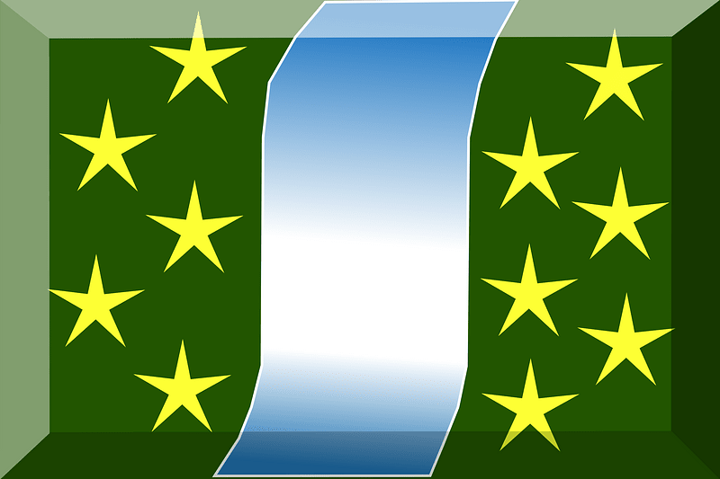 600px Verde con fascia curva azzurra e bianca e stelle gialle