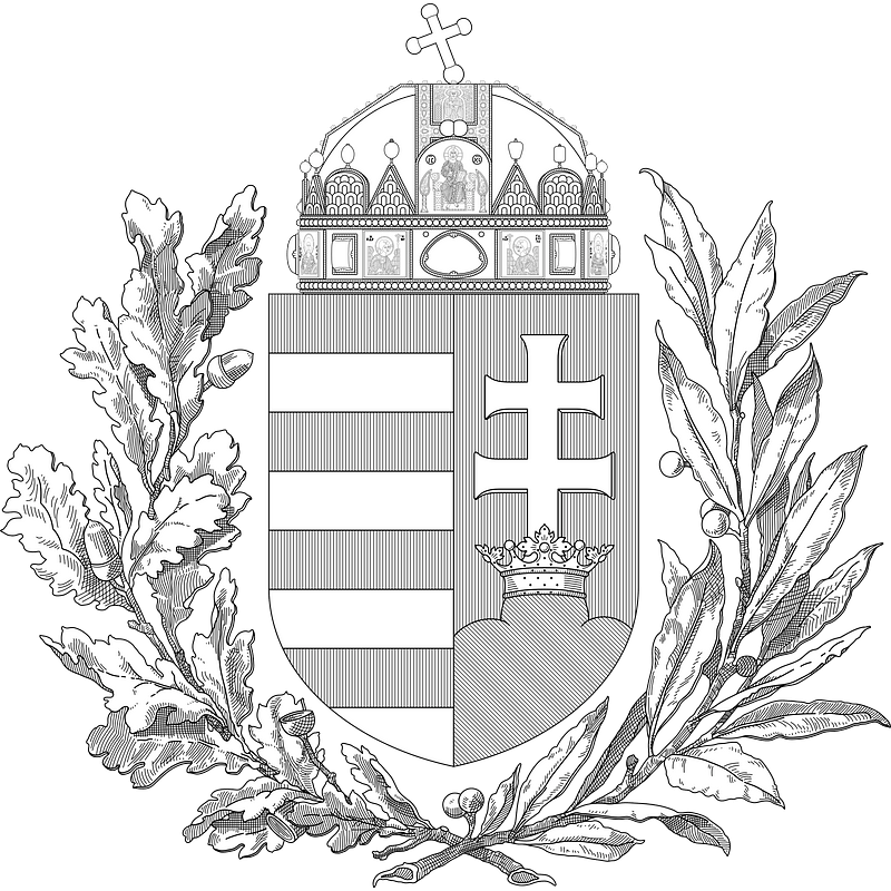 Coat of arms of Hungary (1896-1915; oak and olive branches; monochrome)