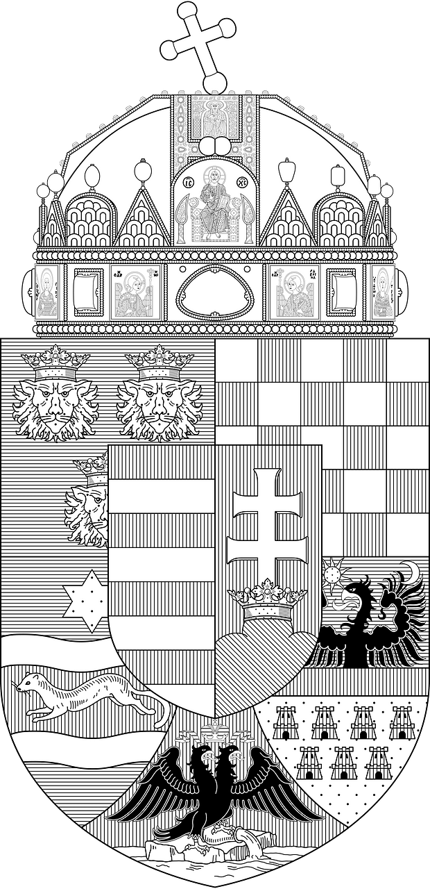 Coat of arms of the Lands of the Holy Hungarian Crown (1896-1915; monochrome)