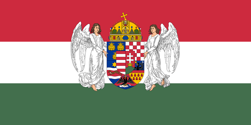Flag of the common ministries of the Lands of the Holy Hungarian Crown (1896-1915; angels)