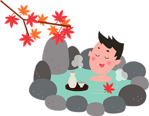Man is Relaxing in a Hot Spring while Drinking Sake