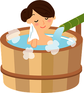 Woman is Bathing in a Hot Spring 