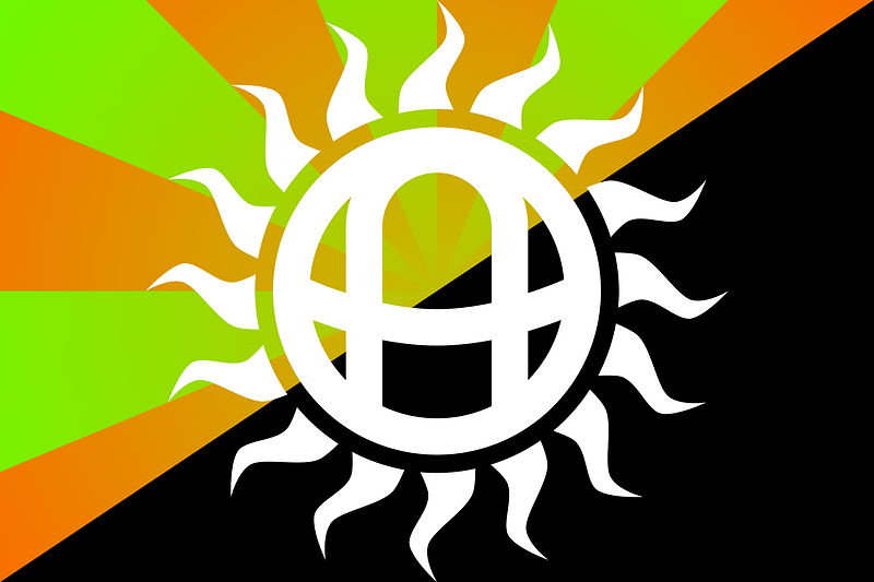 Solarpunk anarchist flag with logo