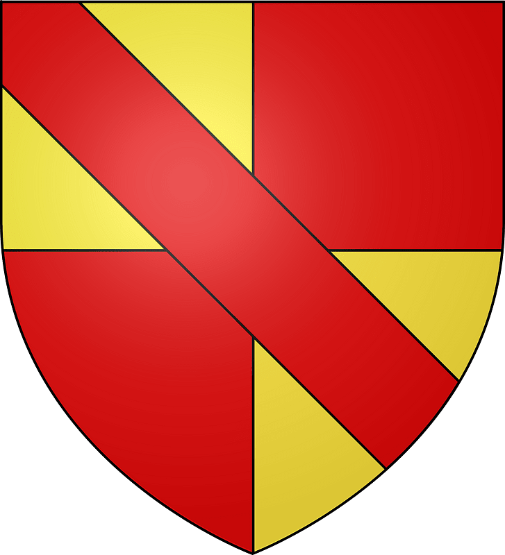 Quarterly or and gules a bend gules