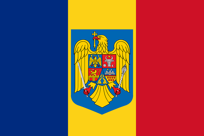 Flag and coat of arms of Romania (1992–2016)