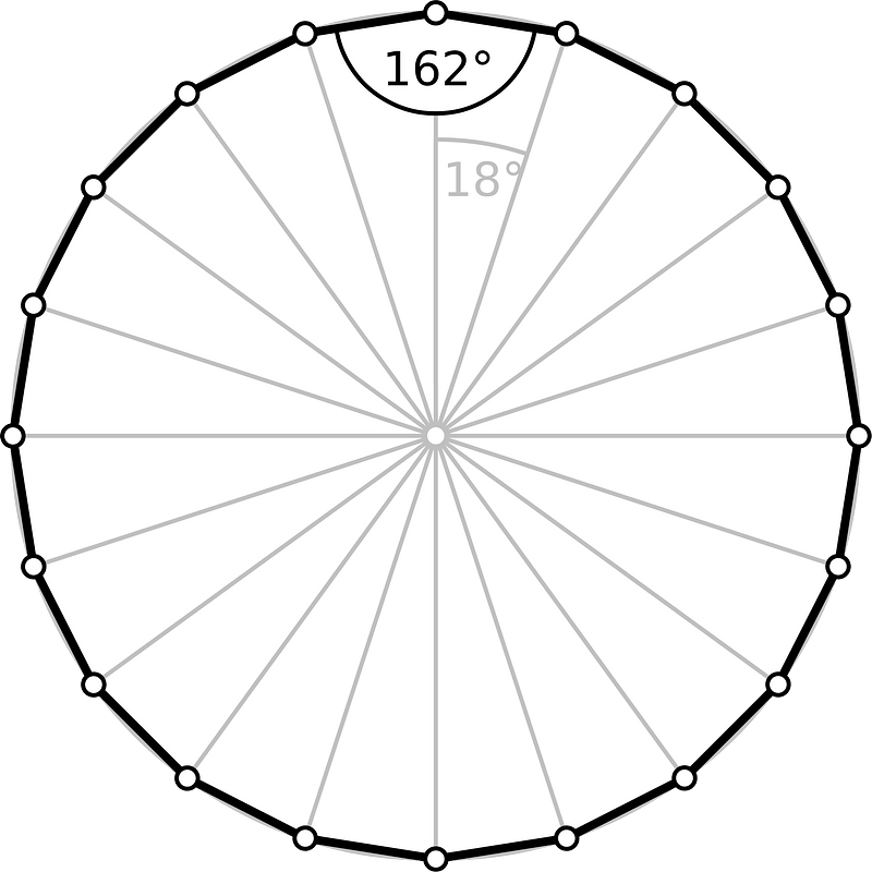 Regular polygon 20 annotated