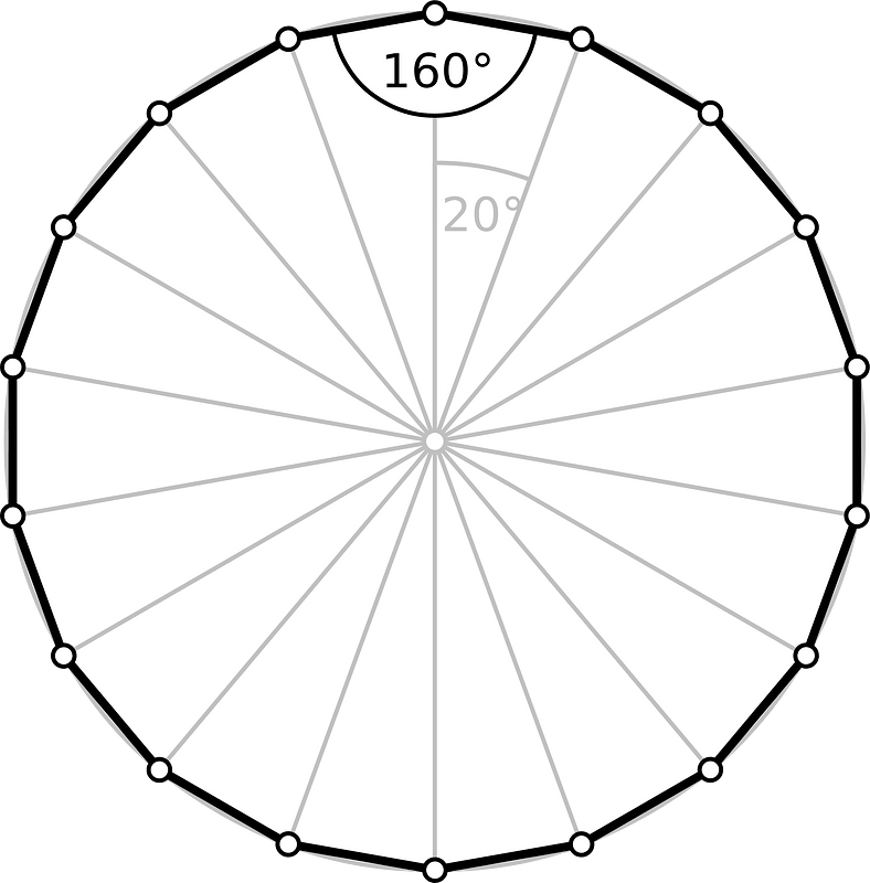 Regular polygon 18 annotated