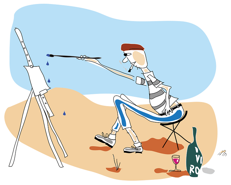 A Parisian artist painting on an easel
