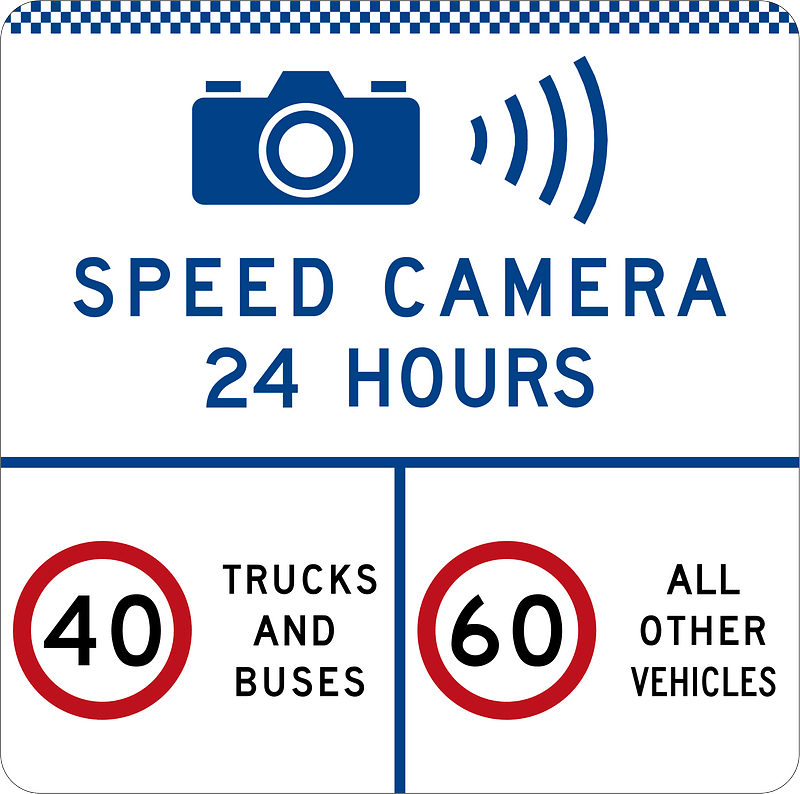 (G6-327-3) Speed Camera (24 Hours) (Speed Limits per Category) (Used in New South Wales)