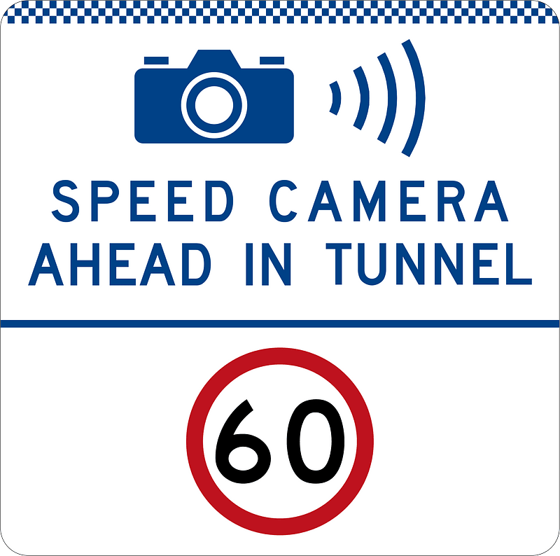(G6-330-1) Speed Camera in Tunnel Ahead (Speed Limit) (Used in New South Wales)