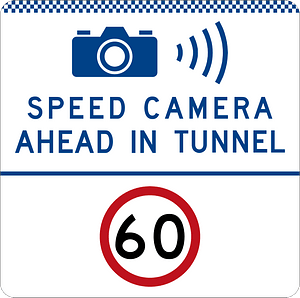 (G6-330-1) Speed Camera in Tunnel Ahead (Speed Limit) (Used in New South Wales)
