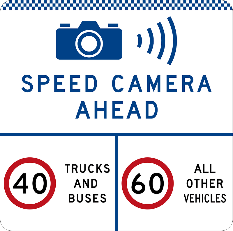 (G6-328-5) Speed Camera Ahead (Speed Limits per Category) (Used in New South Wales)