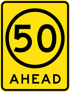 (R4-V108) 50 km/h Speed Limit Ahead (Used in Victoria)