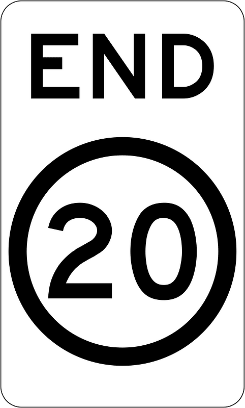 (R4-12) End of 20 km/h Speed Limit