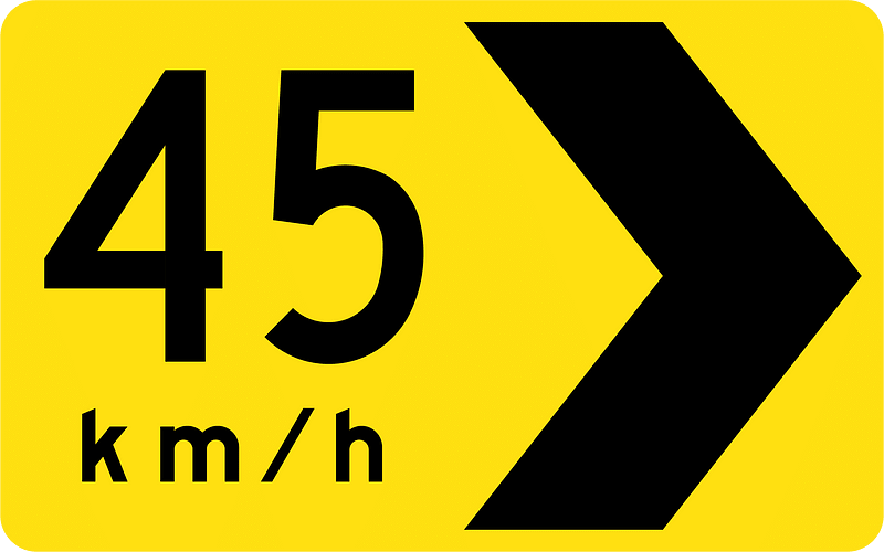 (D4-V110) Curve marker with Advisory Speed (right, used in Victoria)
