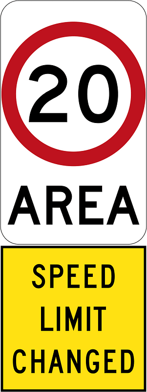 New 20 km/h Speed Limit Area (Used in South Australia)