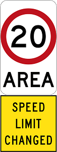 New 20 km/h Speed Limit Area (Used in South Australia)