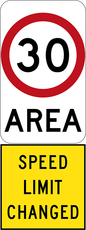 New 30 km/h Speed Limit Area (Used in South Australia)