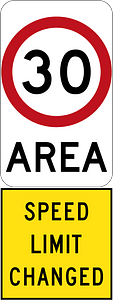 New 30 km/h Speed Limit Area (Used in South Australia)