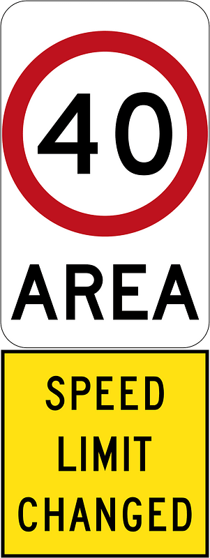 New 40 km/h Speed Limit Area (Used in South Australia)