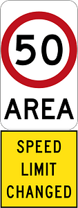 New 50 km/h Speed Limit Area (Used in South Australia)