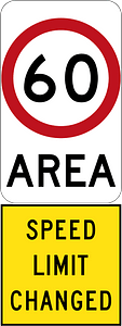 New 60 km/h Speed Limit Area (Used in South Australia)