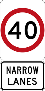 Narrow Lane Speed Limit (Used in New South Wales)