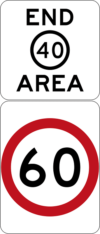 End of Speed Limit Area (Speed Limit is now effect) (Used in Western Australia)