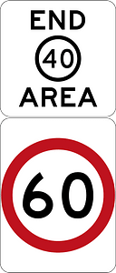 End of Speed Limit Area (Speed Limit is now effect) (Used in Western Australia)