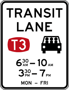 (R7-7-6) T3 Transit Lane Restriction (3 people or more (1 driver, 2 passengers))