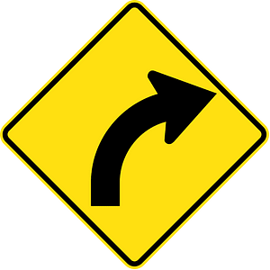 (W1-3) Curve between 15 and 90 degrees, to right