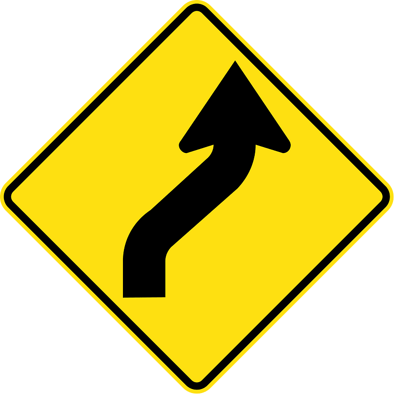 (W1-4) Reverse curve less than 60 degrees, first to right
