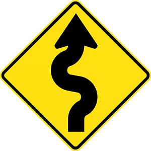 (W1-5) Series of curves ahead, first to right