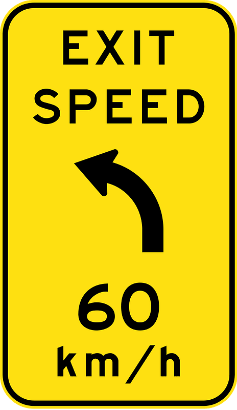 (W1-9-2) Exit advisory speed with curve to left