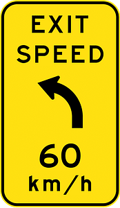 (W1-9-2) Exit advisory speed with curve to left