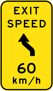 (W1-9-4) Exit advisory speed with reverse curve, first to left