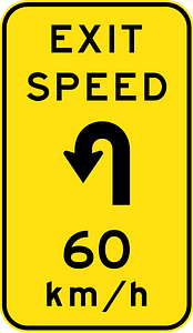 (W1-9-5) Exit advisory speed with hairpin bend to left