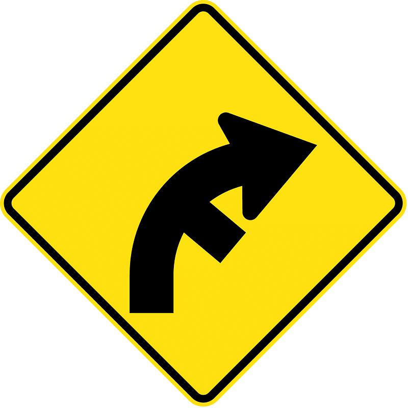 (W2-10) Side road intersection from right on a curve on right