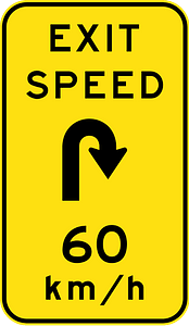 (W1-9-5) Exit advisory speed with hairpin bend to right