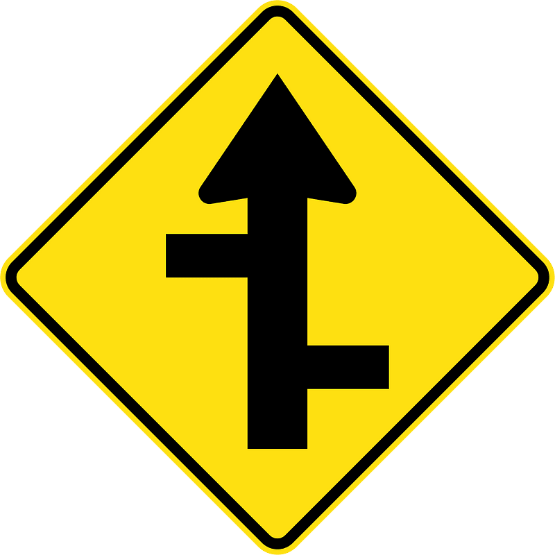 (W2-8) Staggered side road intersection, first from right