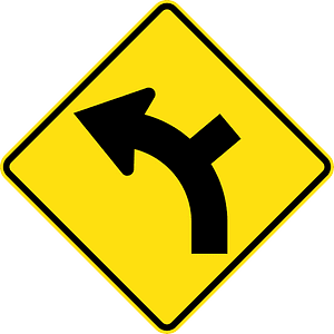 (W2-9) Side road intersection from right on a curve on left