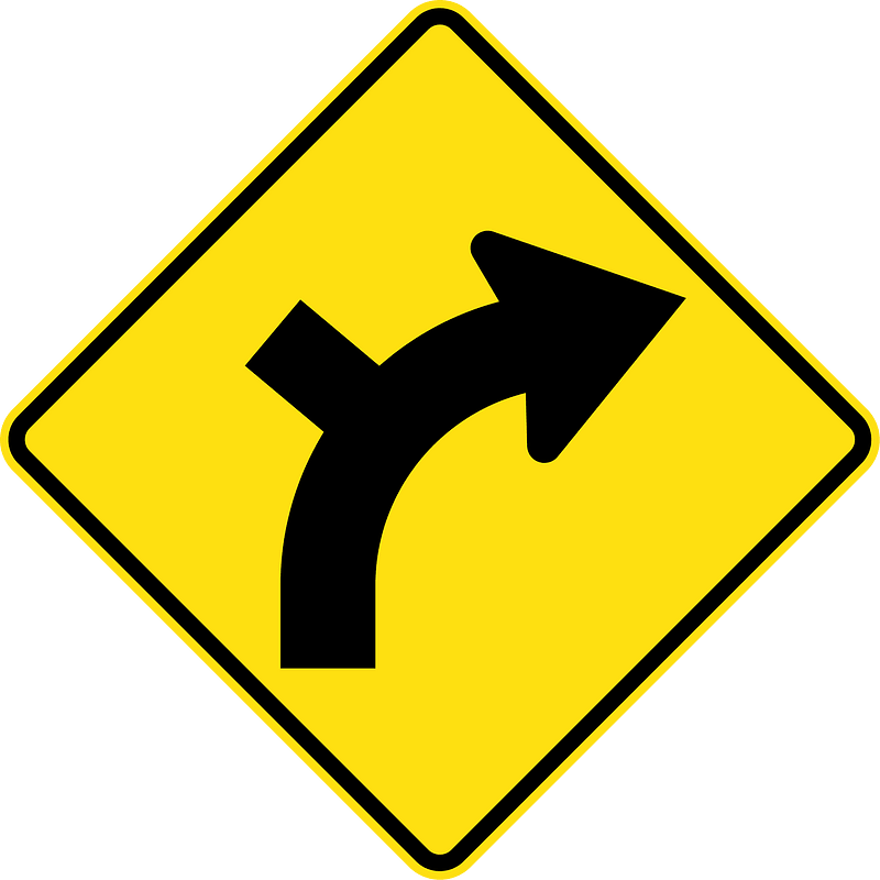 (W2-9) Side road intersection from left on a curve on right
