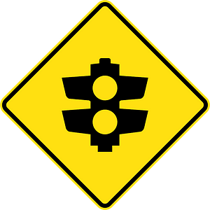 (W3-Q01) Ramp Metering (or Roundabout Metering) Signals ahead (Used in Queensland)