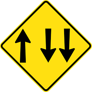(W4-10) Lane Allocation ahead (Three-way traffic)