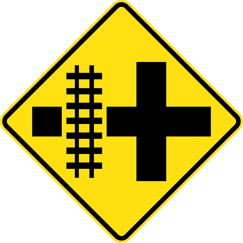 (W7-13) Railway Level Crossing on Crossroad (left)