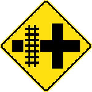 (W7-13) Railway Level Crossing on Crossroad (left)