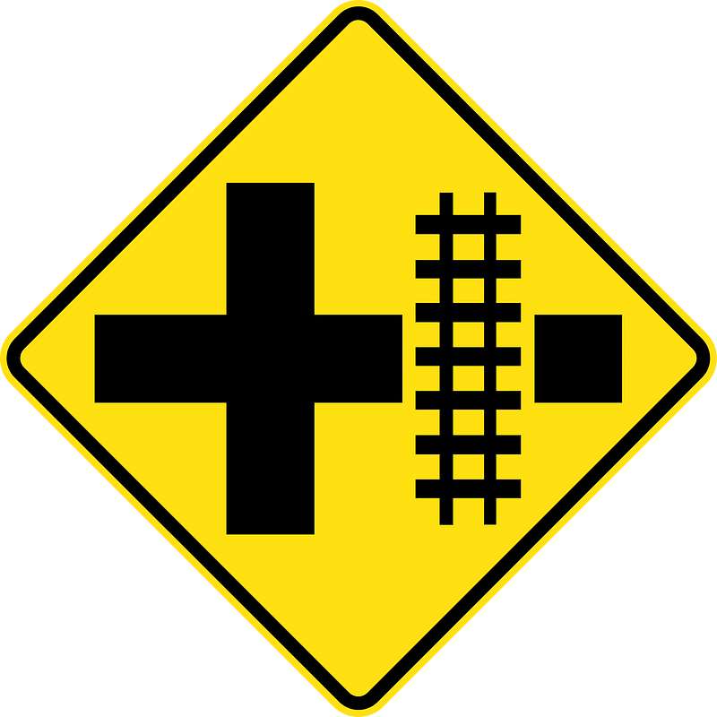 (W7-13) Railway Level Crossing on Crossroad (right)