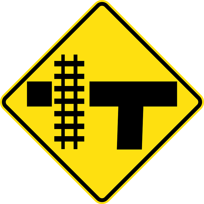 (W7-13) Railway Level Crossing on T-junction (left)