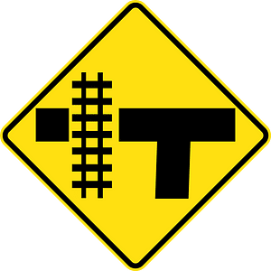(W7-13) Railway Level Crossing on T-junction (left)